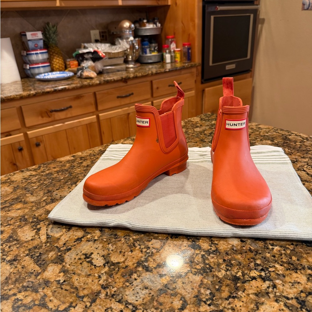 Hunter Orange Chelsea Rain Ankle Boots
